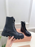 Miu Laced Booties Black Calfskin