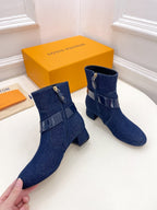 LV Ankle Boots 35mm Dark Blue Jacquard Fabric