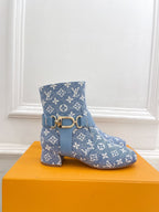 LV Ankle Boots 35mm Light Blue Monogram Jacquard Fabric