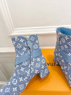 LV Ankle Boots 35mm Light Blue Monogram Jacquard Fabric