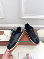 LP Tennis Walk Sneaker In Black Cowhide Lined With Wool Fleece 988262