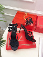 RC 25 Crystal Tassel High-Heeled Sandals Black Silk Crystal Diamond 253539