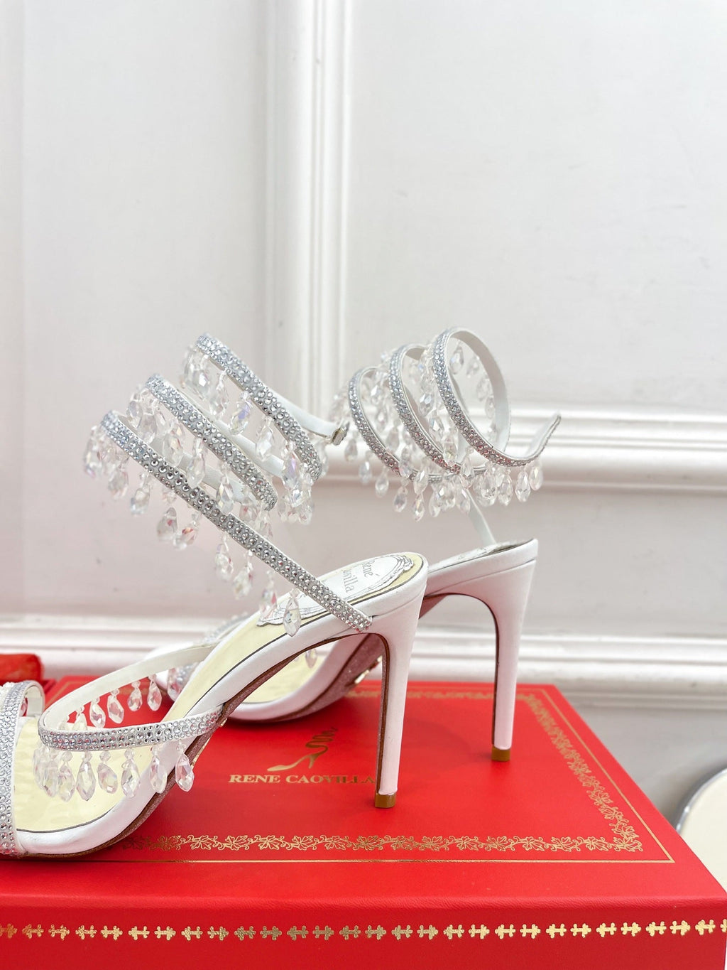 RC 25 Crystal Tassel High-Heeled Sandals White Silk Crystal Diamond 253540