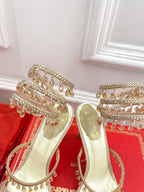 RC 25 Crystal Tassel High-Heeled Sandals Pink Nude Silk Crystal Diamond 251008