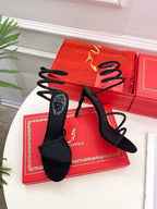 RC 25 Crystal Diamond Snake-Shaped High-Heeled Black Silk Rhinestones 253542