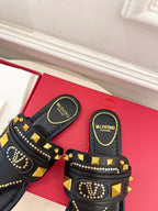 Plaster Caster Buffalo Thong Sandal Black Calfskin And Cowhide 307474