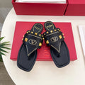 Plaster Caster Buffalo Thong Sandal Black Calfskin And Cowhide 307474