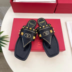 Plaster Caster Buffalo Thong Sandal Black Calfskin And Cowhide 307474