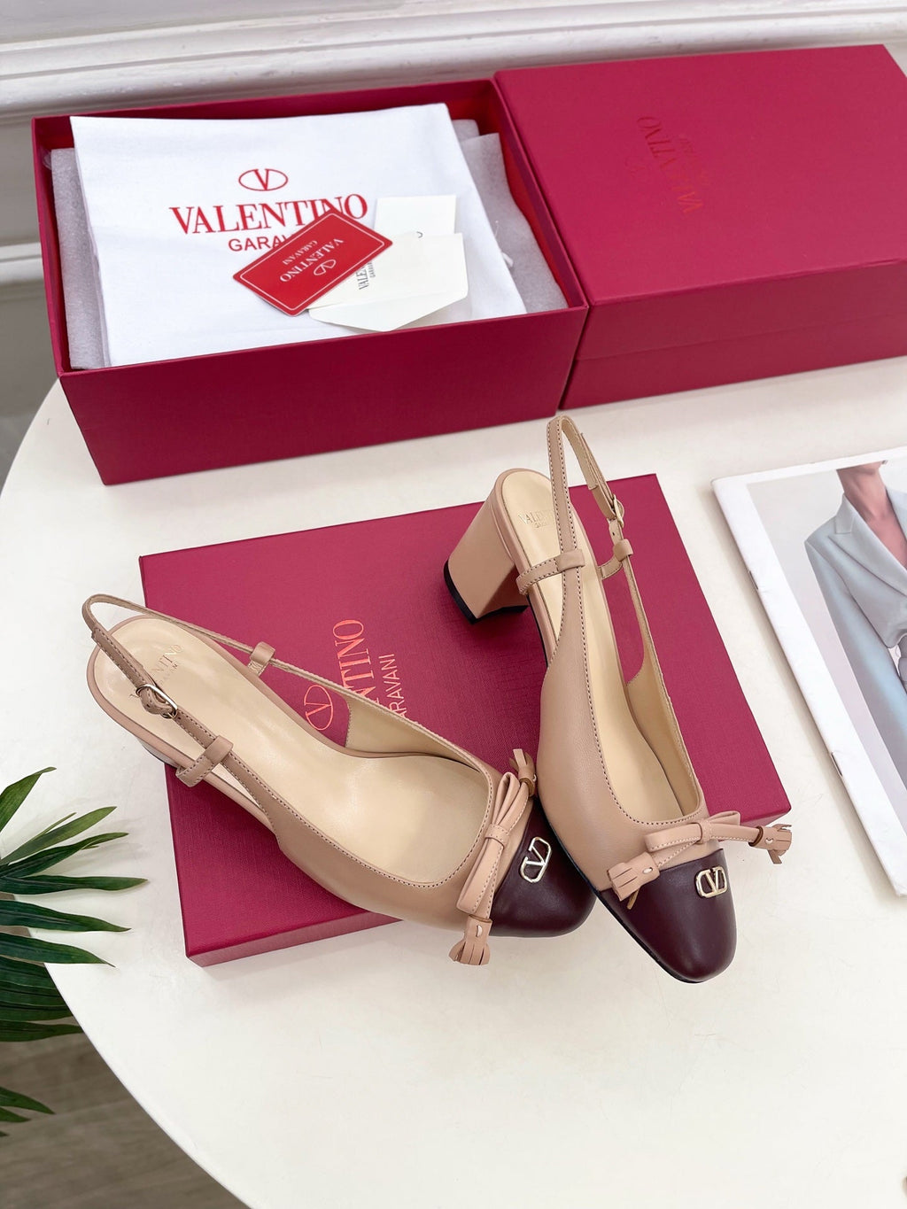 Valet Du Roi Slingback Pumps 60mm Beige Burgundy Goatskin 307480