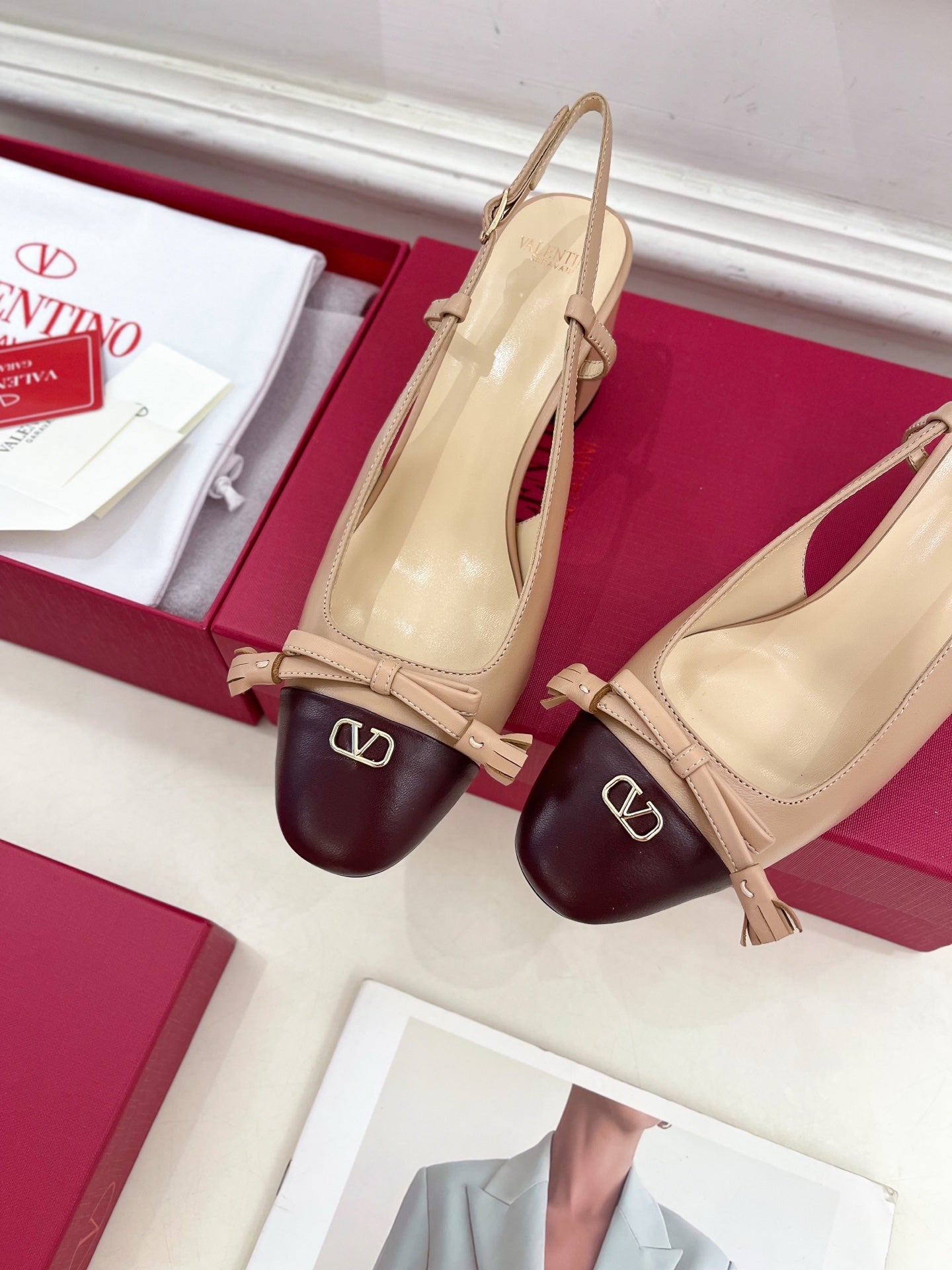 Valet Du Roi Slingback Pumps 60mm Beige Burgundy Goatskin 307480