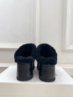 CL 25s Dana Wedge Mule 80mm Black Suede Calfskin & Shearling