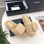 CC 25s Logo Slippers 50mm Beige Wool GHW 435264