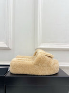 CC 25s Logo Slippers 50mm Beige Wool GHW 435264