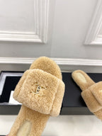 CC 25s Logo Slippers Beige Wool GHW 435268