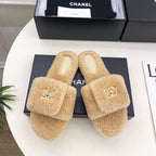 CC 25s Logo Slippers Beige Wool GHW 435268