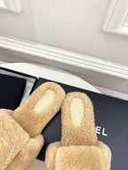 CC 25s Logo Slippers Beige Wool GHW 435268