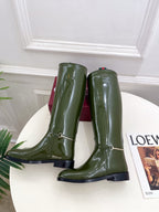 Gucci 25𝐬𝐬 horsebit long boots dark olive green patent calfskin 435383