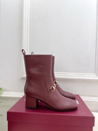 GG horsebit chunky heel ankle boots burrgundy calfskin 536060
