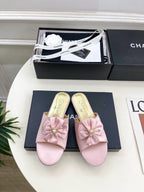 CC 26s Bow Slippers Pink Satin Sheepskin 586899