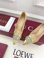 GG 26 High-Heeled 85 Pumps Gold Metallic Cowhide 587078