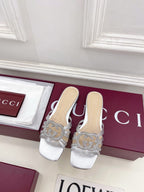 GG 26 Flat Sandals Sliver Metallic Leather 587091