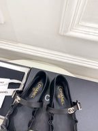 CC 26 SS Ruffled Bow Mary Jane Flats Black Calfskin 586928