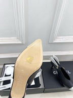 CC 26 SS Open-Back Sandals 7.5cm Black White Calfskin 586931