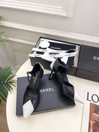 CC 26 SS Double C Slingback 7.5cm White Black Calfskin 586934