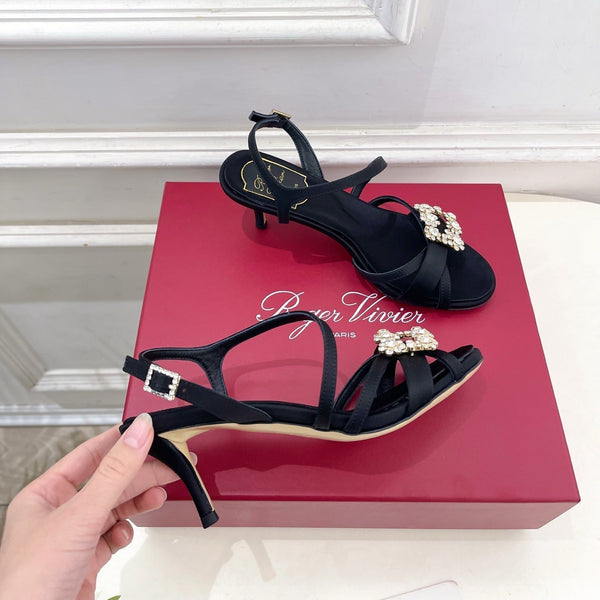 RV Efflorescence Sandals 6.5cm Black Satin 631969