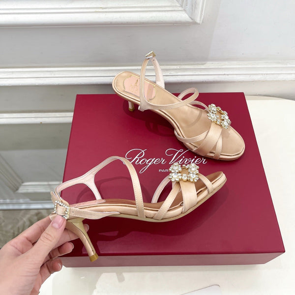 RV Efflorescence Sandals 6.5cm Beige Satin 631973