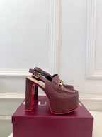GG Horsebit Platform Loafer Slingback Burgundy Embossed Leather 640260