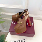GG Horsebit Platform Loafer Slingback Brown Embossed Leather 640261