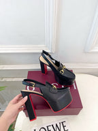 GG Horsebit Platform Loafer Slingback Black Leather 640262