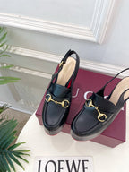 GG Horsebit Platform Loafer Slingback Black Leather 640262