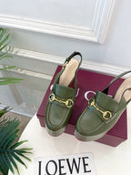 GG Horsebit Platform Loafer Slingback Olive Leather 640265