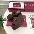 GC Wedge With Horsebit Sandal Dark Brown Canvas 640274