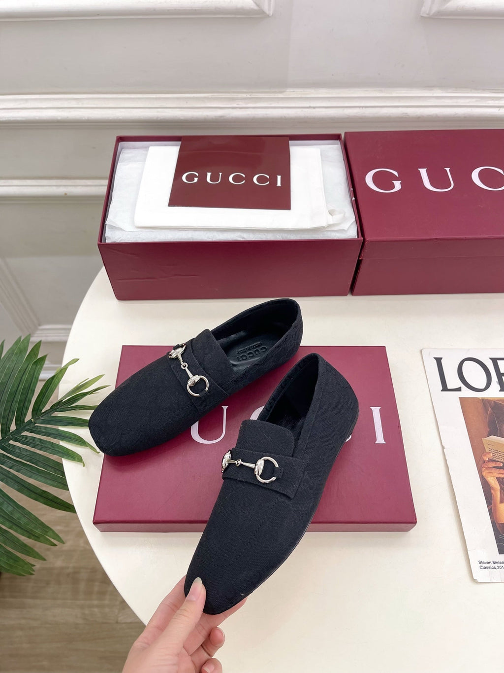 GG 26s Loafer With Horsebit Black Canvas 640285