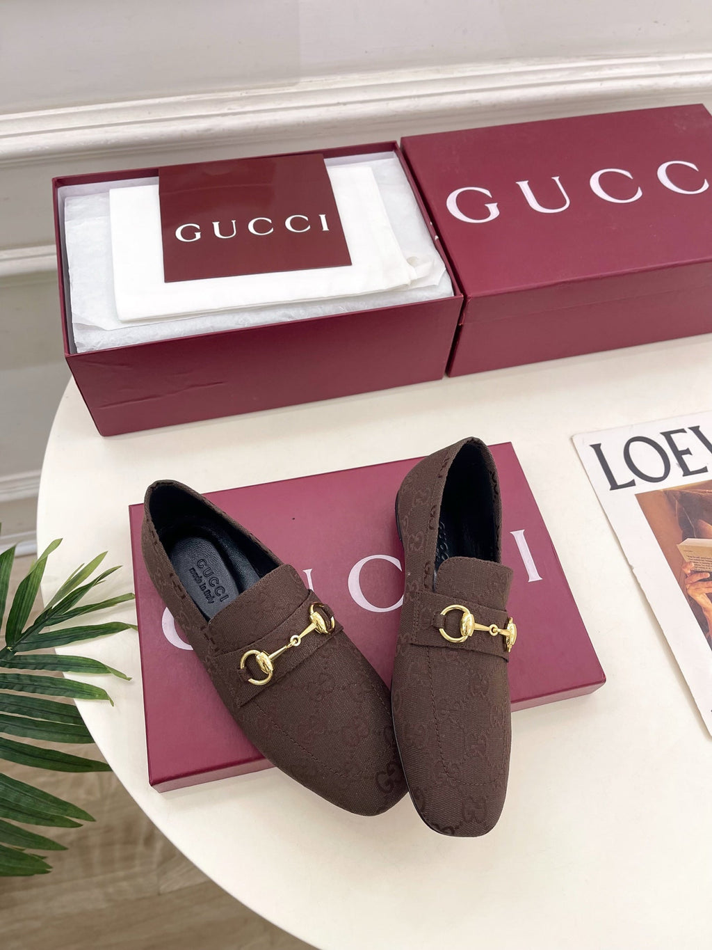 GG 26s Loafer With Horsebit Brown Canvas 640286