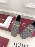 GG 26s Loafer With Horsebit Blue Grey Canvas 640288