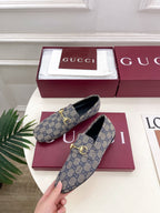 GG 26s Loafer With Horsebit Blue Grey Canvas 640288