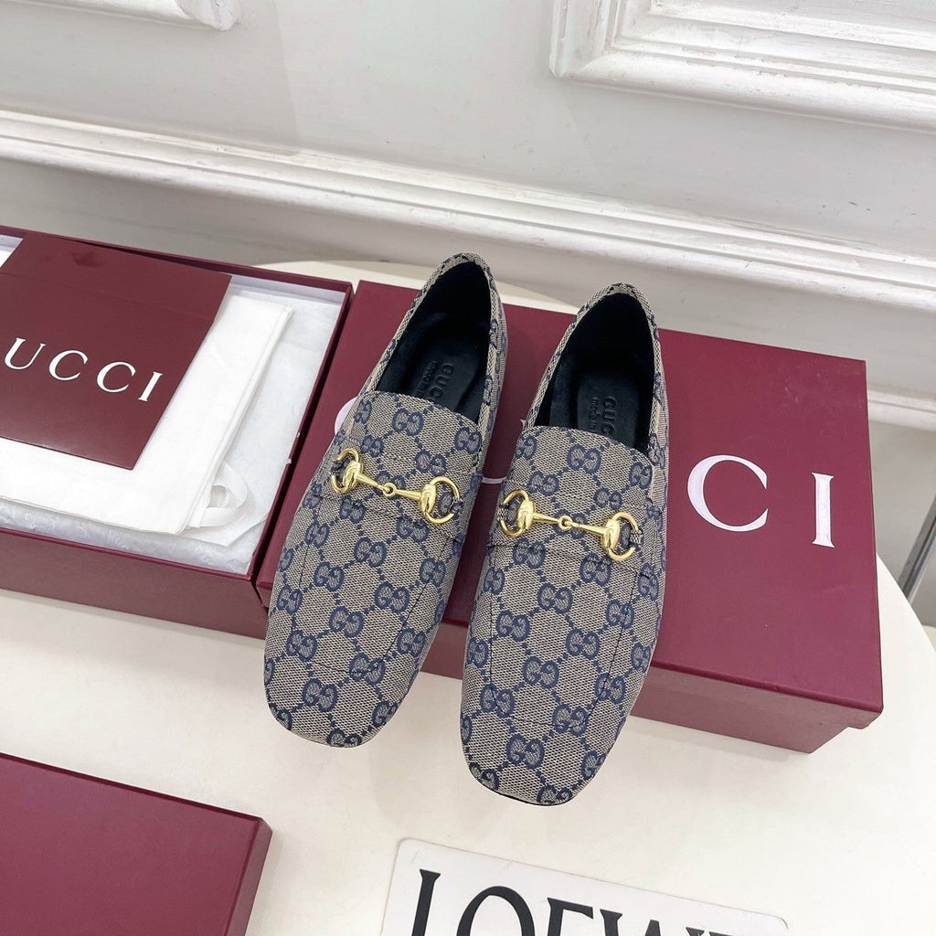 GG 26s Loafer With Horsebit Blue Grey Canvas 640288