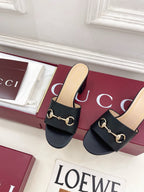 GG 26s Slide Sandal 5.5cm With Horsebit Black Leather 640290