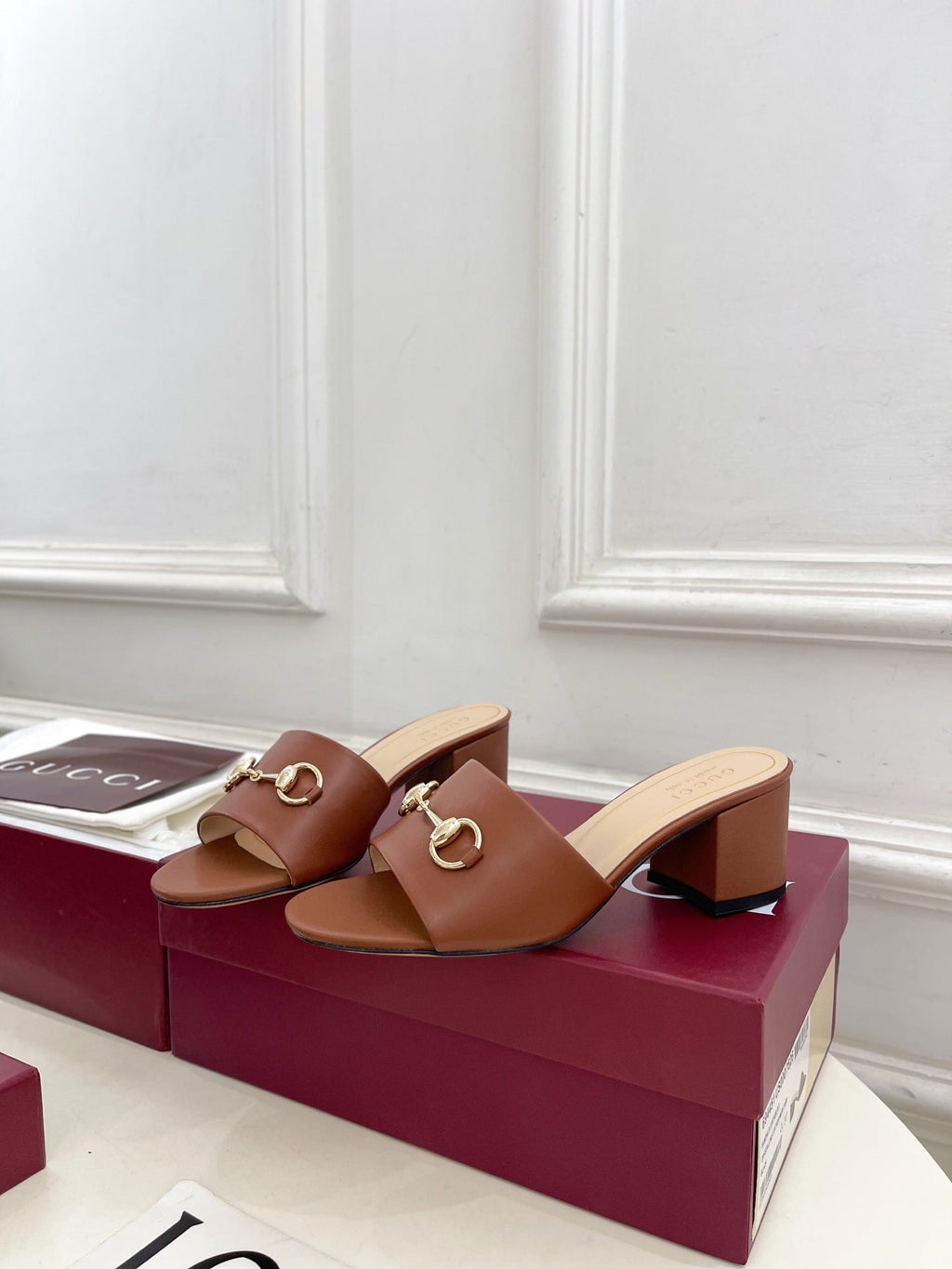 GG 26s Slide Sandal 5.5cm With Horsebit Brown Leather 640293