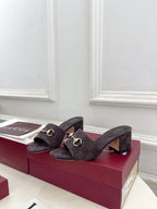 GG 26s Slide Sandal 5.5cm With Horsebit Dark Brown Canvas 640297