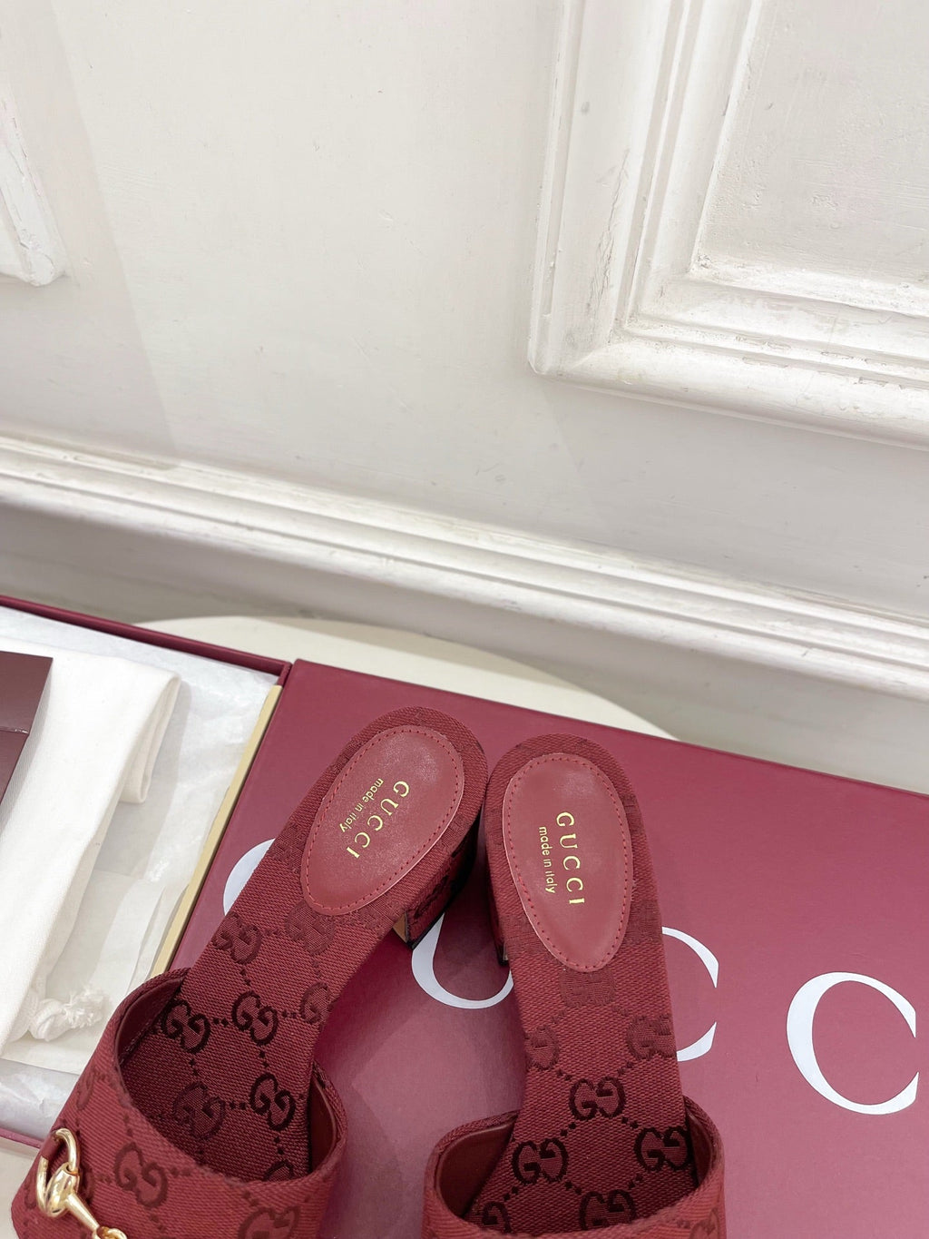 GG 26s Slide Sandal 5.5cm With Horsebit Burgundy Canvas 640298