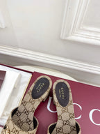 GG 26s Slide Sandal 5.5cm With Horsebit Brown Beige Canvas 640299