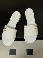 CC 26s Flat Sandals White Canvas Sheepskin Double C 649510