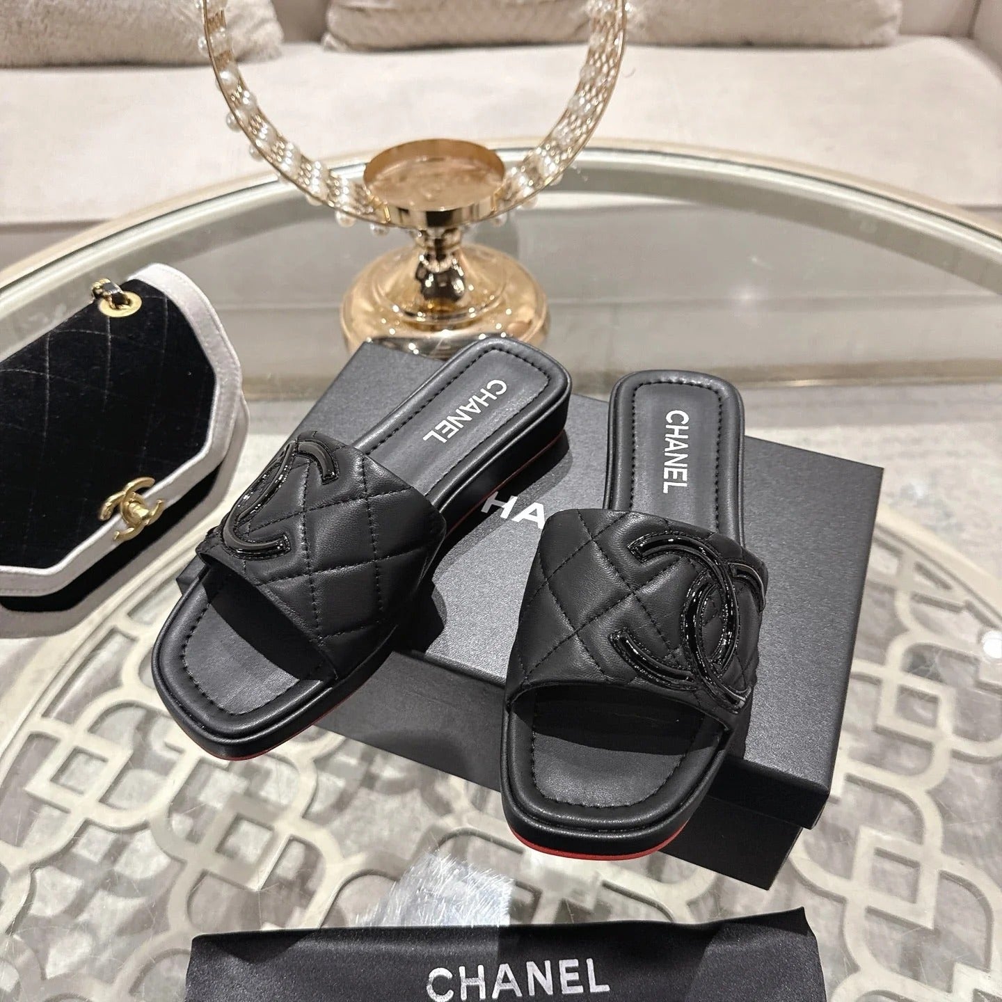 CC 26s Platform Slippers Black Sheepskin 627069