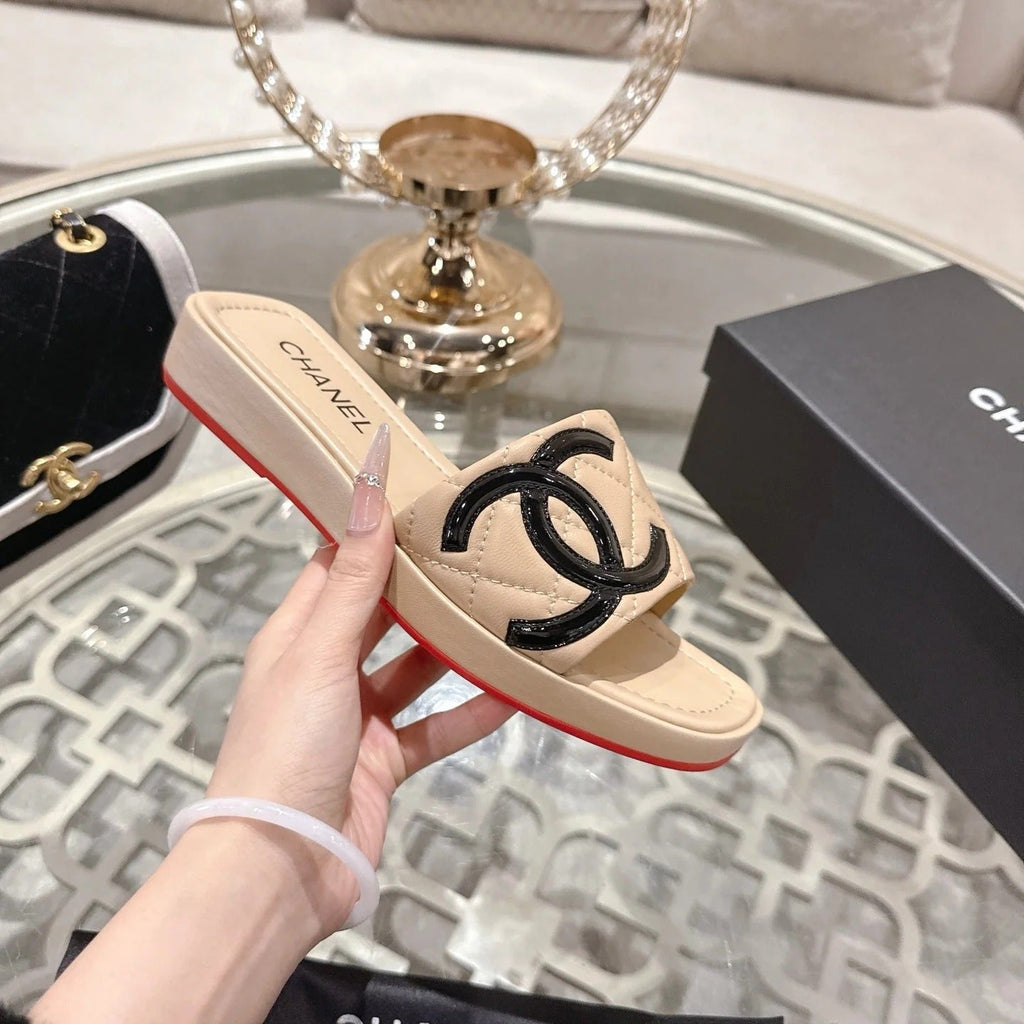 CC 26s Platform Slippers Beige Sheepskin 627070