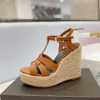 Saint Laurent 2026 Strap Buckle-detail Espadrilles Brown Leather